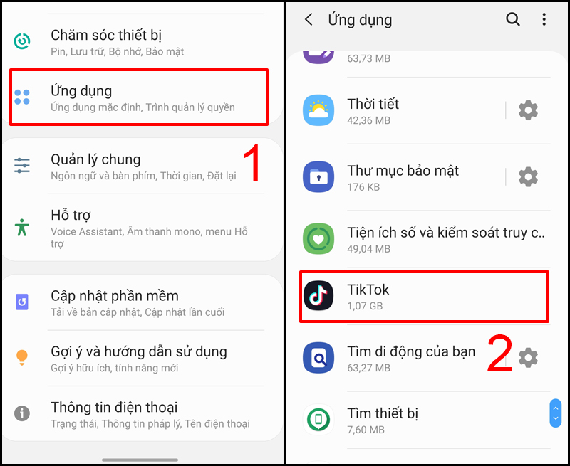 Chọn ứng dụng muốn xóa